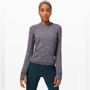 Lululemon Runderful Long Sleeve Neon Tweed Jacquard Battleship Electric Coral